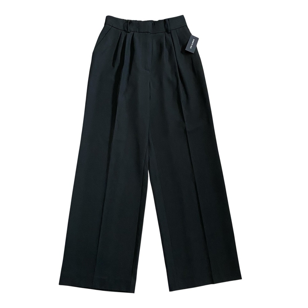 Kenneth Cole Wide Leg Trousers Women's 6 Black Elastic Waist Pleated Dress Pants